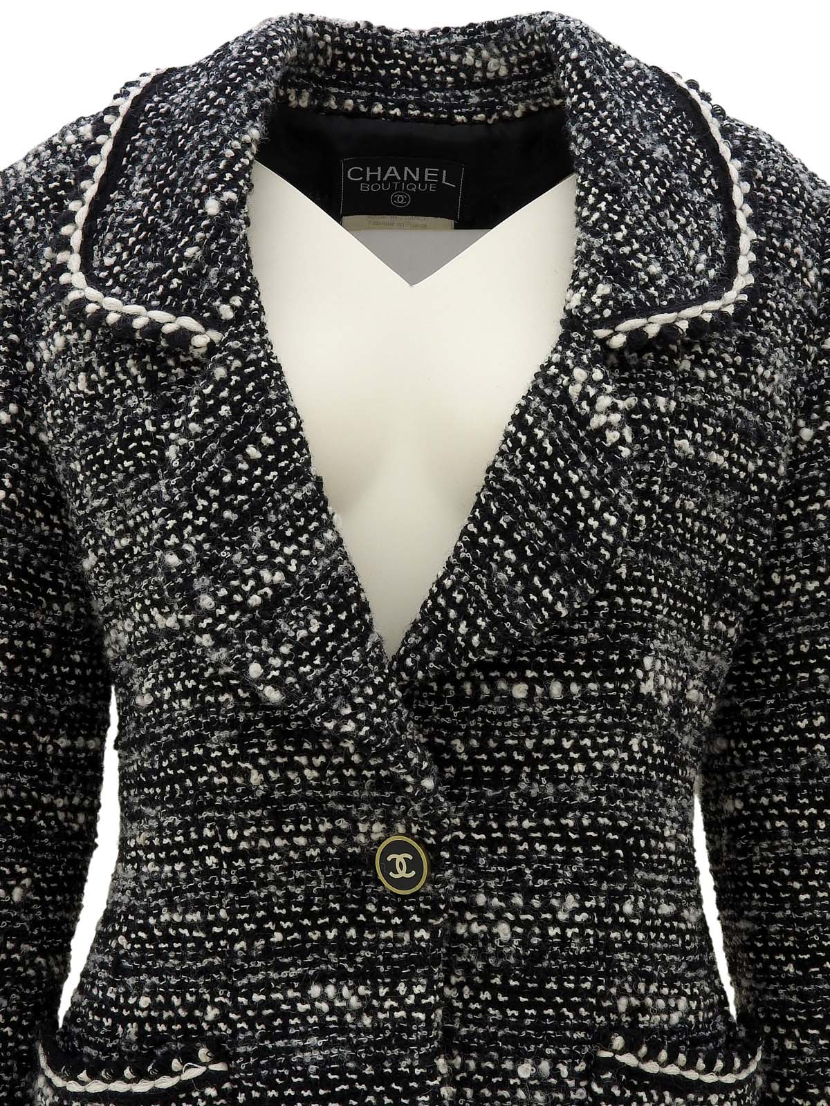 1994年製 ツイードCCマークボタンジャケット ブラック/ホワイト #36