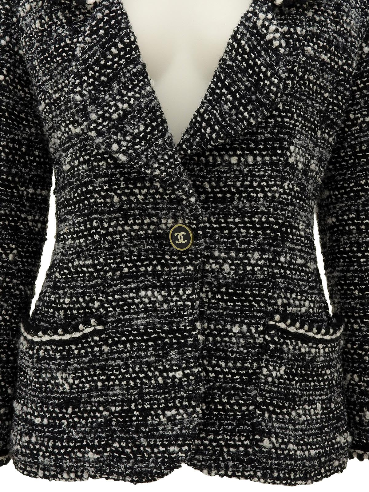 1994年製 ツイードCCマークボタンジャケット ブラック/ホワイト #36