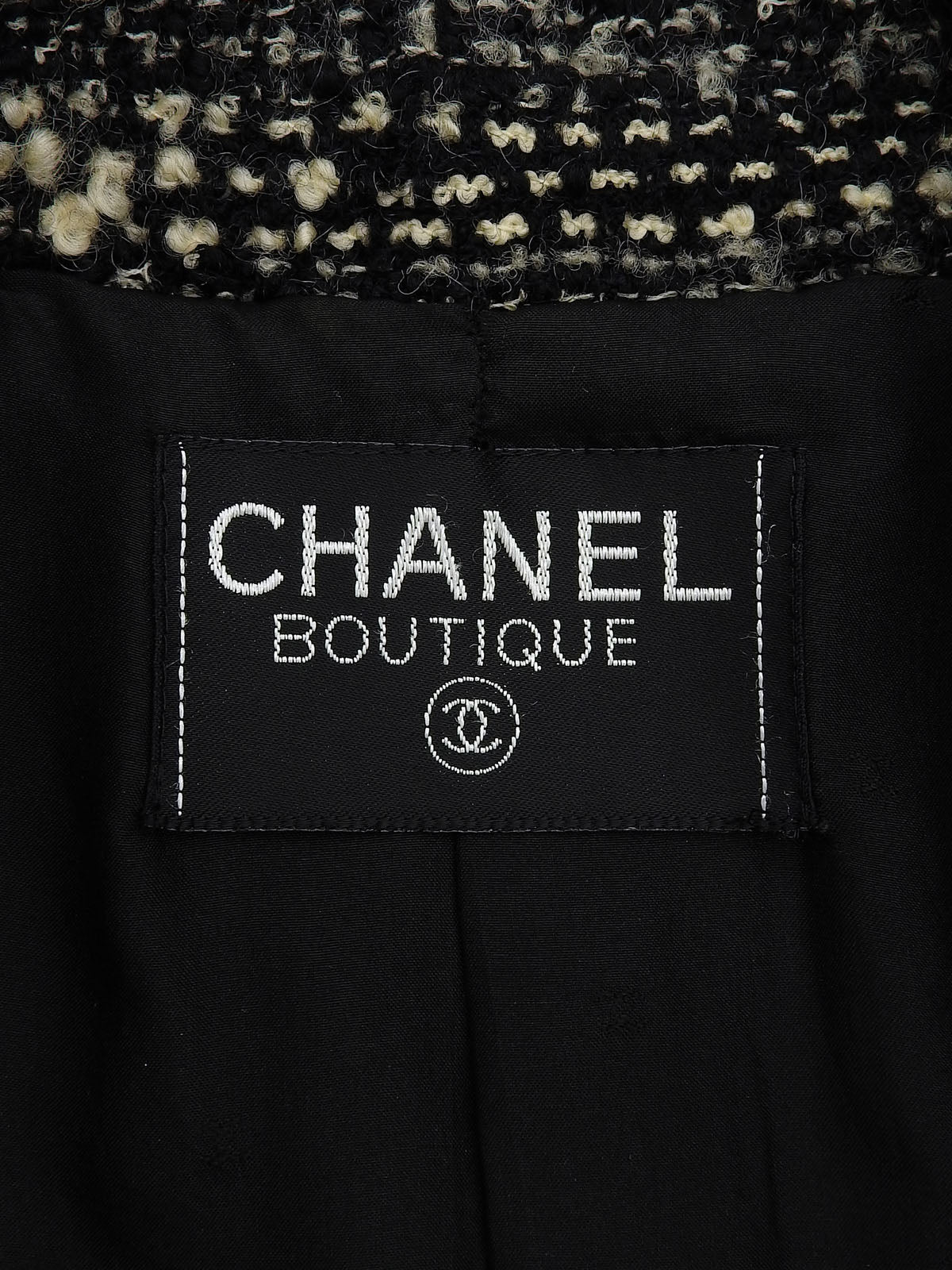 黑色/白色斜纹软呢CC标志纽扣夹克