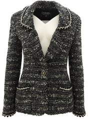 黑色/白色斜纹软呢CC标志纽扣夹克