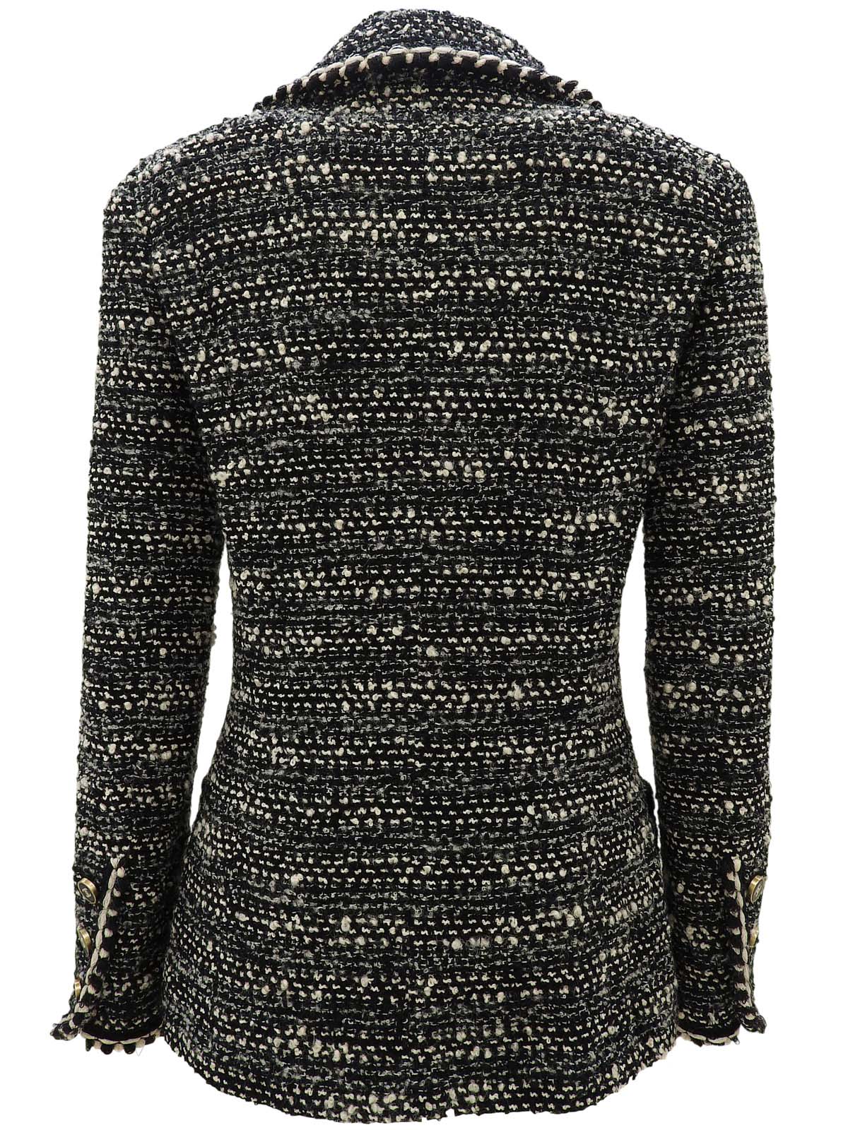 黑色/白色斜纹软呢CC标志纽扣夹克