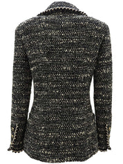 黑色/白色斜纹软呢CC标志纽扣夹克