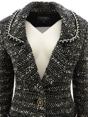 黑色/白色斜纹软呢CC标志纽扣夹克