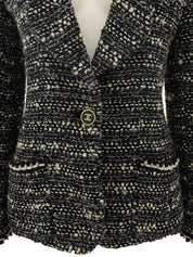 黑色/白色斜纹软呢CC标志纽扣夹克