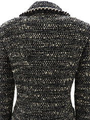 黑色/白色斜纹软呢CC标志纽扣夹克