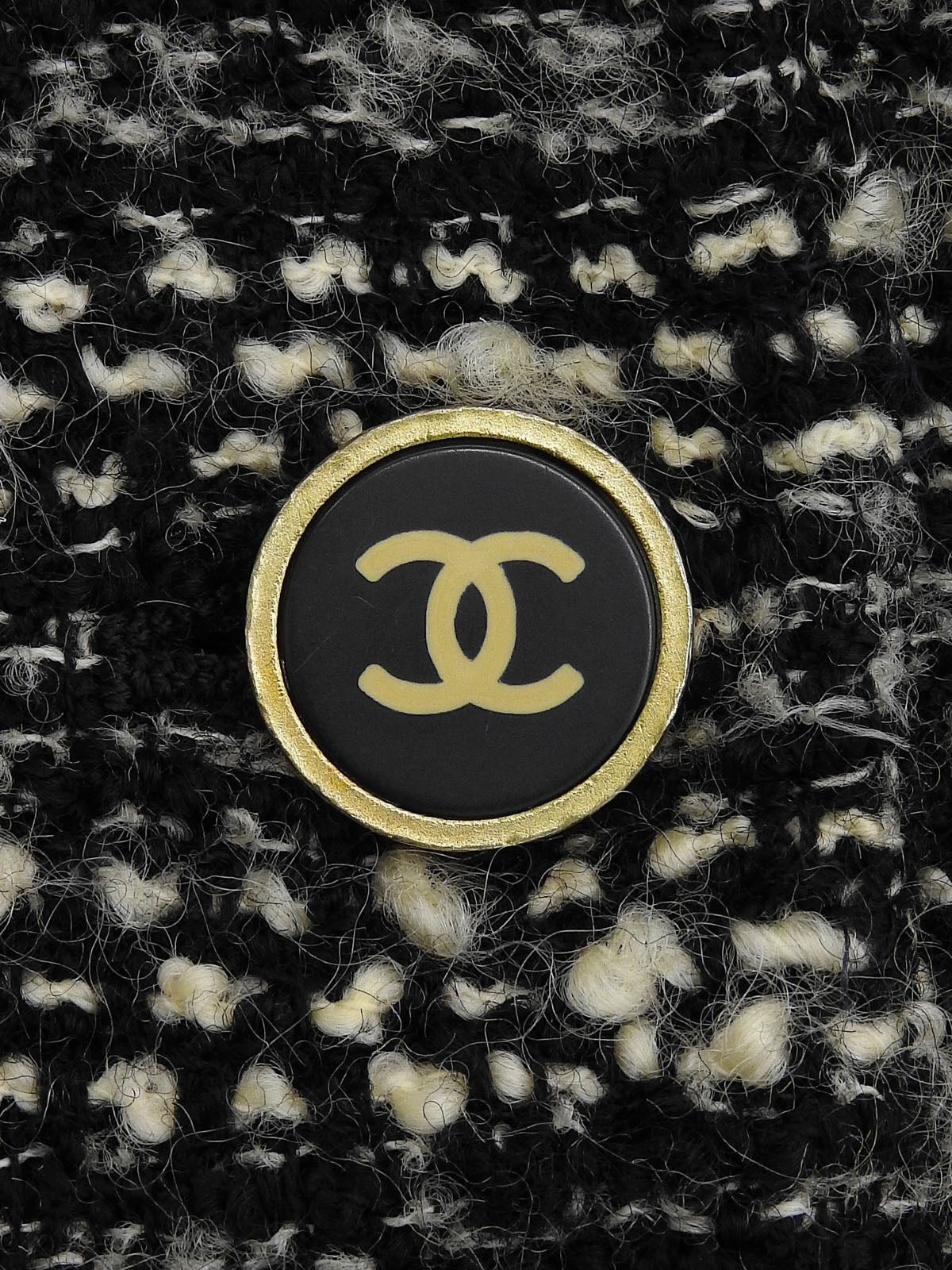 黑色/白色斜纹软呢CC标志纽扣夹克