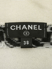 Cashmere Chain Border Pattern CC Mark Button Cardigan in Ivory/Black