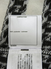 Cashmere Chain Border Pattern CC Mark Button Cardigan in Ivory/Black