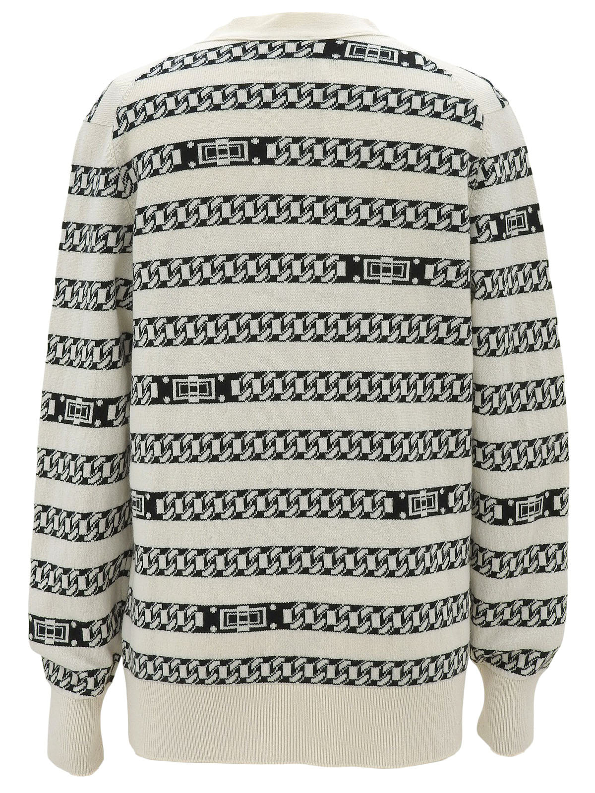 Cashmere Chain Border Pattern CC Mark Button Cardigan in Ivory/Black