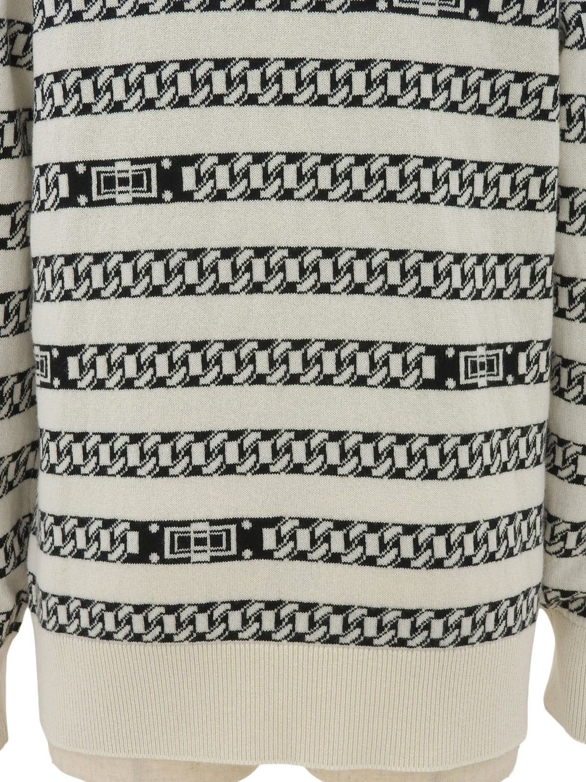 Cashmere Chain Border Pattern CC Mark Button Cardigan in Ivory/Black