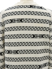 Cashmere Chain Border Pattern CC Mark Button Cardigan in Ivory/Black