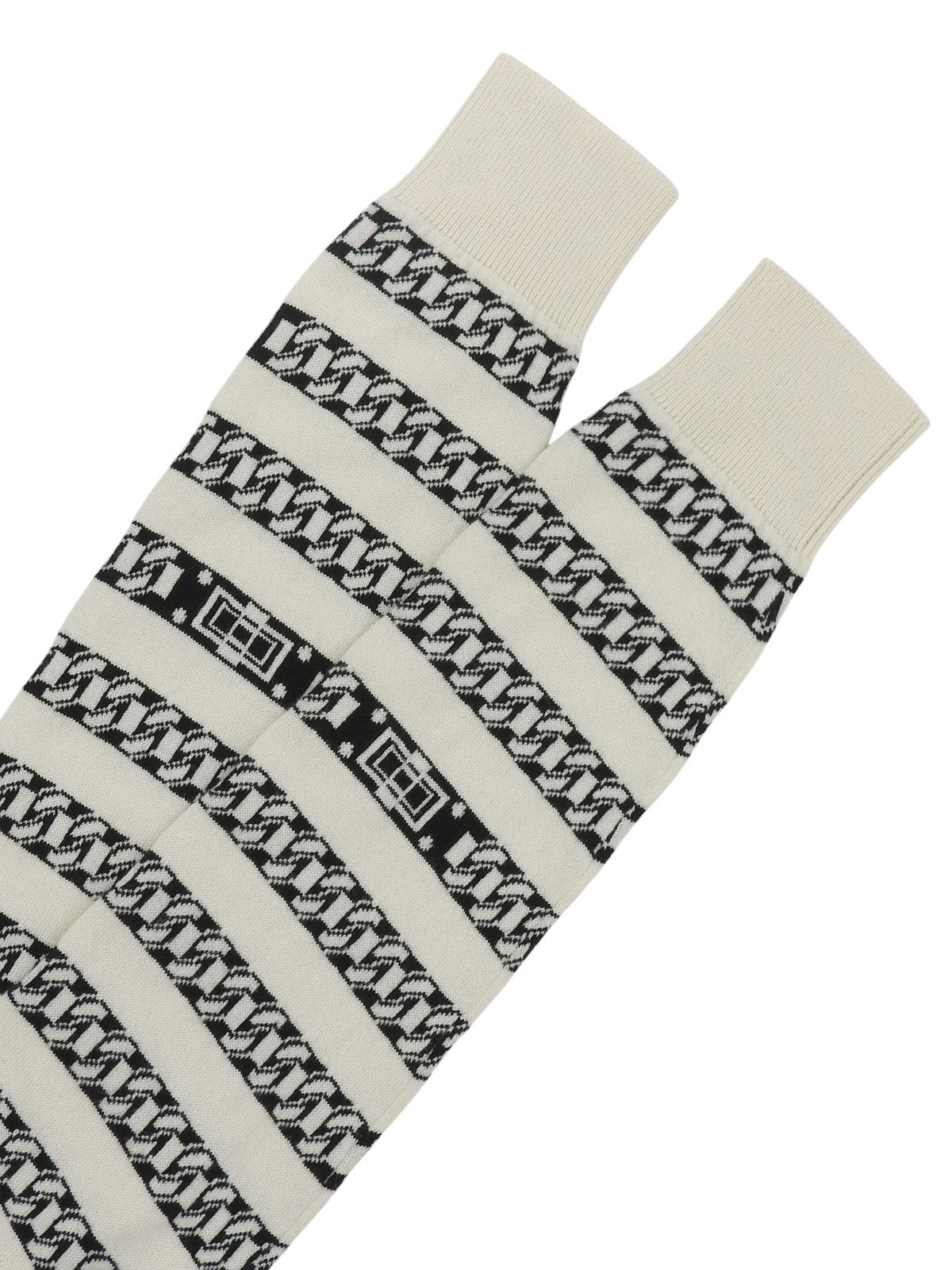 Cashmere Chain Border Pattern CC Mark Button Cardigan in Ivory/Black