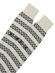 Cashmere Chain Border Pattern CC Mark Button Cardigan in Ivory/Black