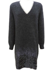 スパンコールニットワンピース グレー