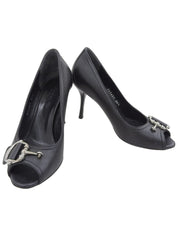 Horsebit Plate Pumps, Black, #36.5