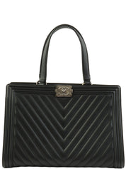 2014年頃製 シェブロンステッチボーイシャネルトートバッグ ブラック