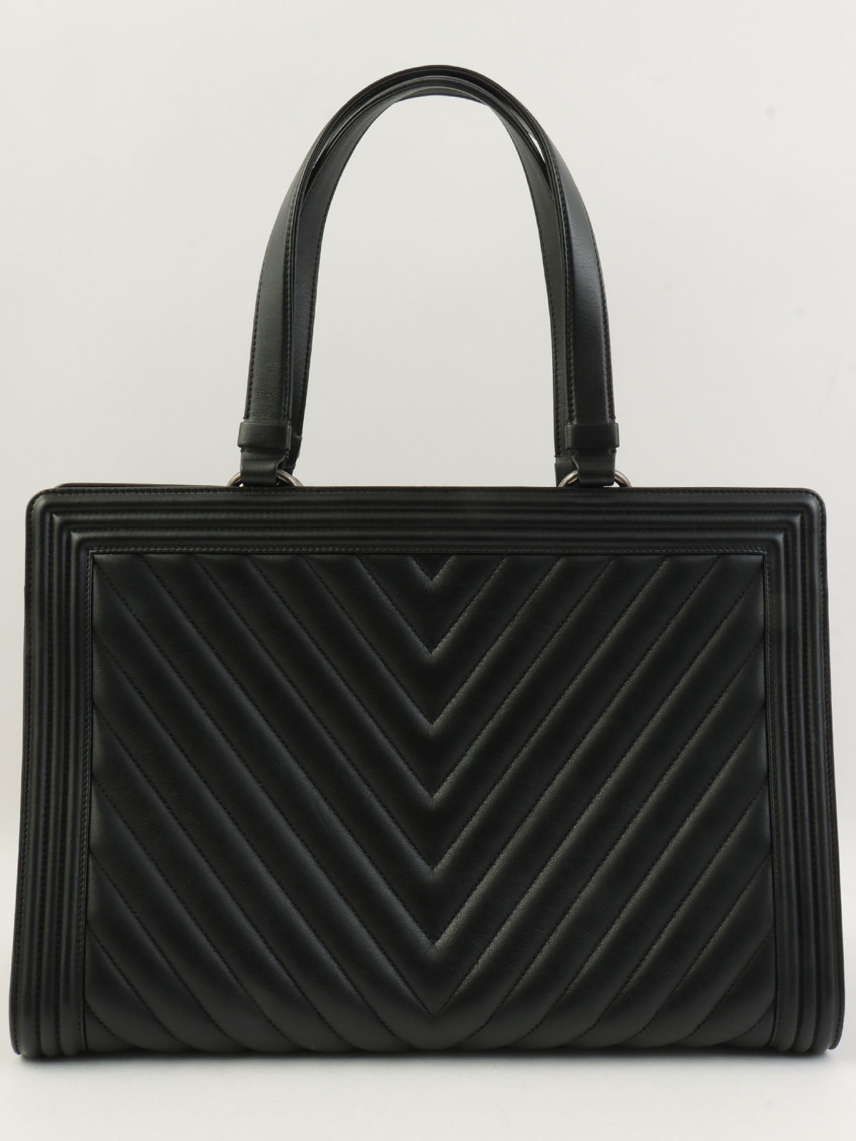 2014 Chevron Stitch Boy Chanel Tote Bag in Black