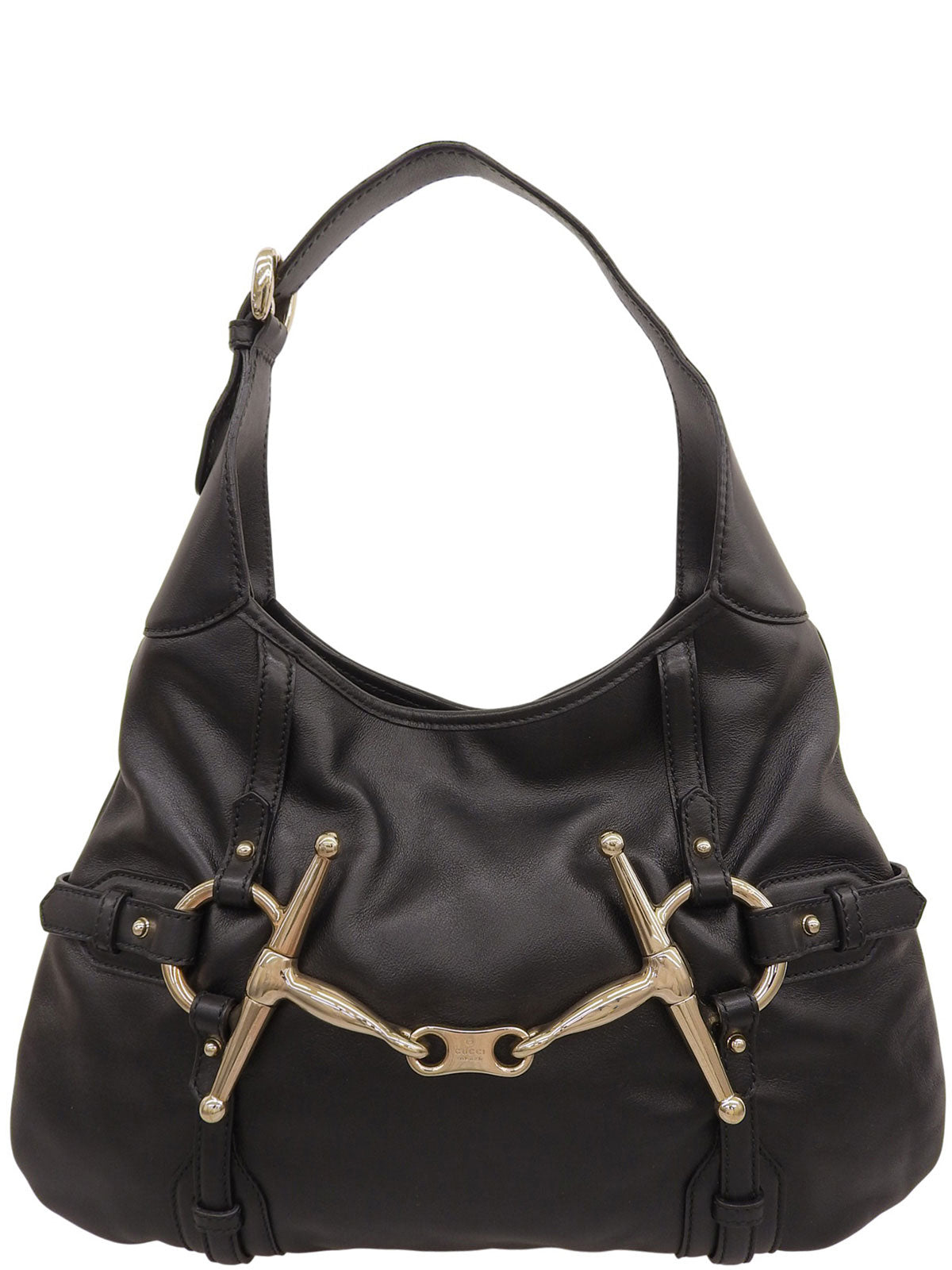 Horsebit Plate One-Shoulder Bag Black
