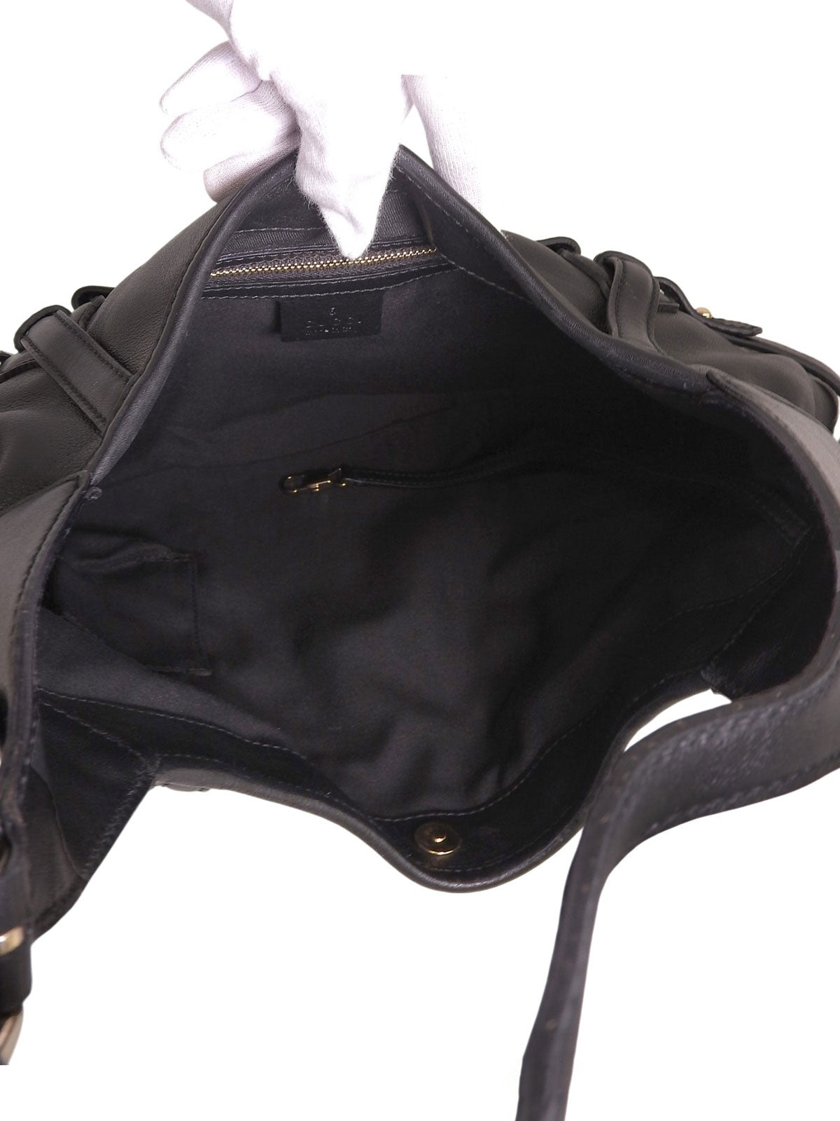 Horsebit Plate One-Shoulder Bag Black