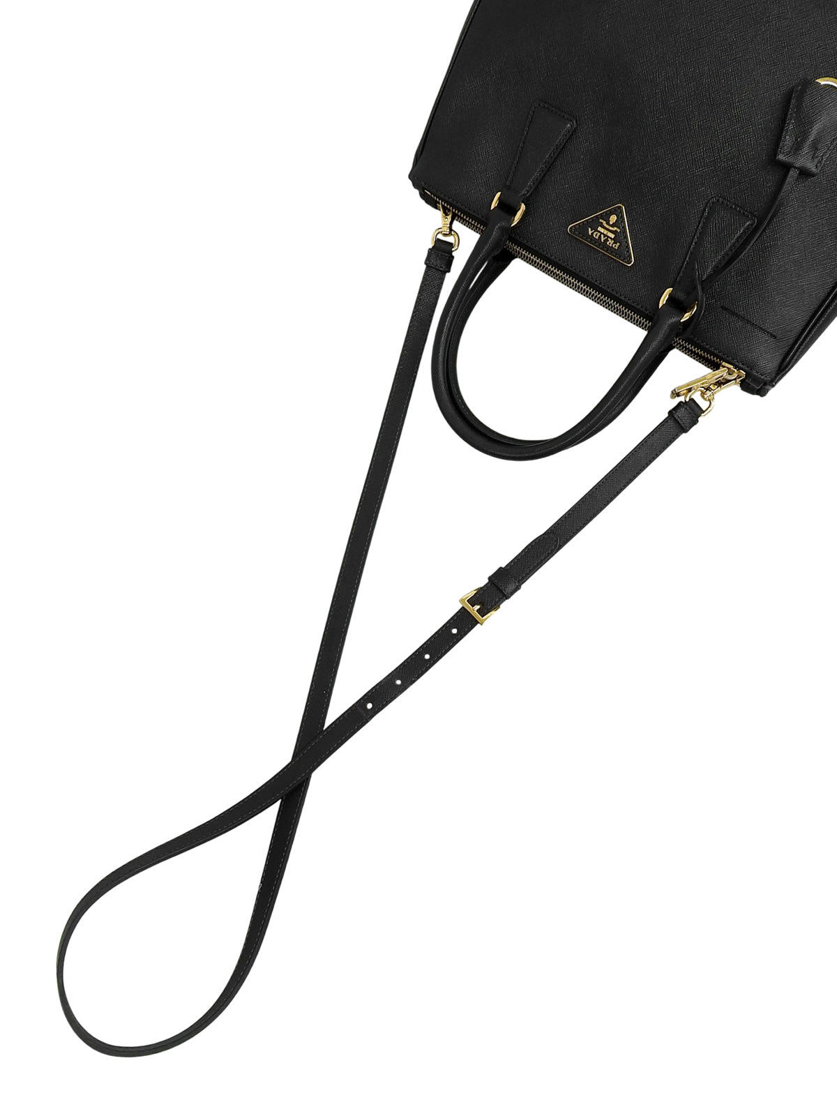 Saffiano Logo Plate 2-Way Bag, Black