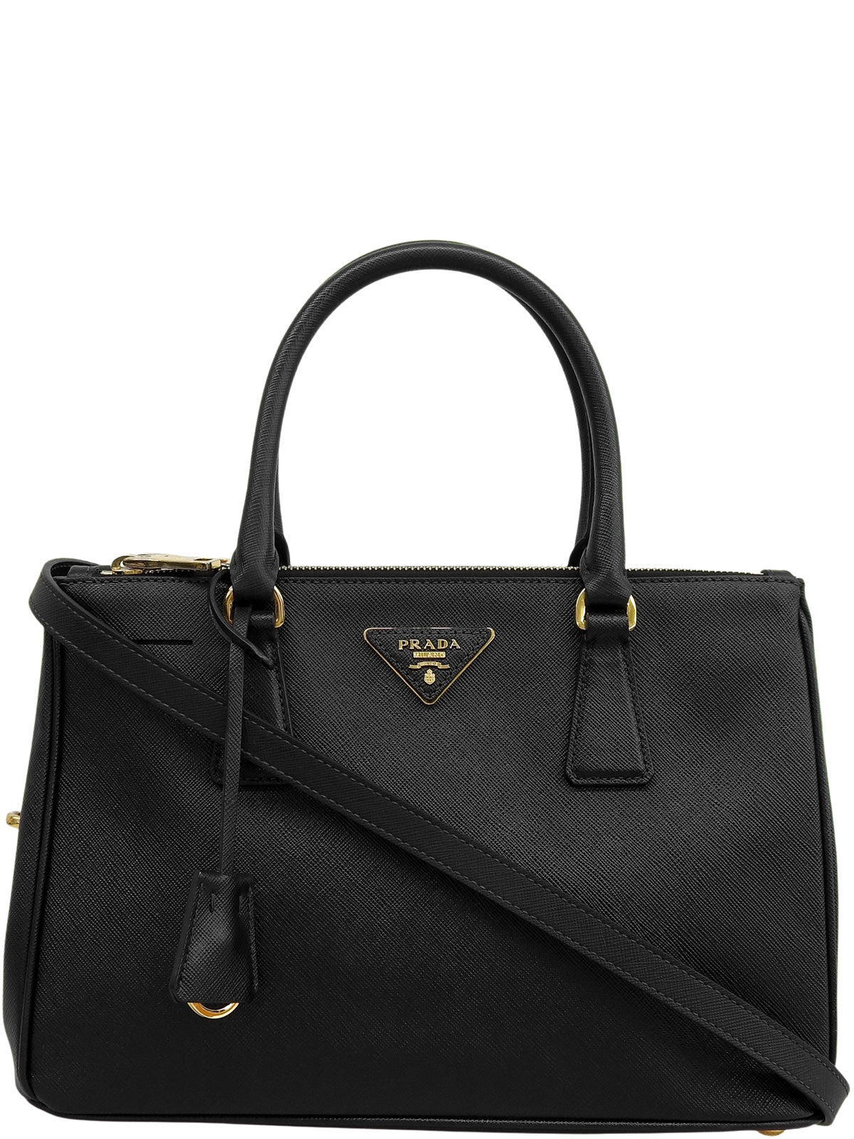 Saffiano Logo Plate 2-Way Bag, Black