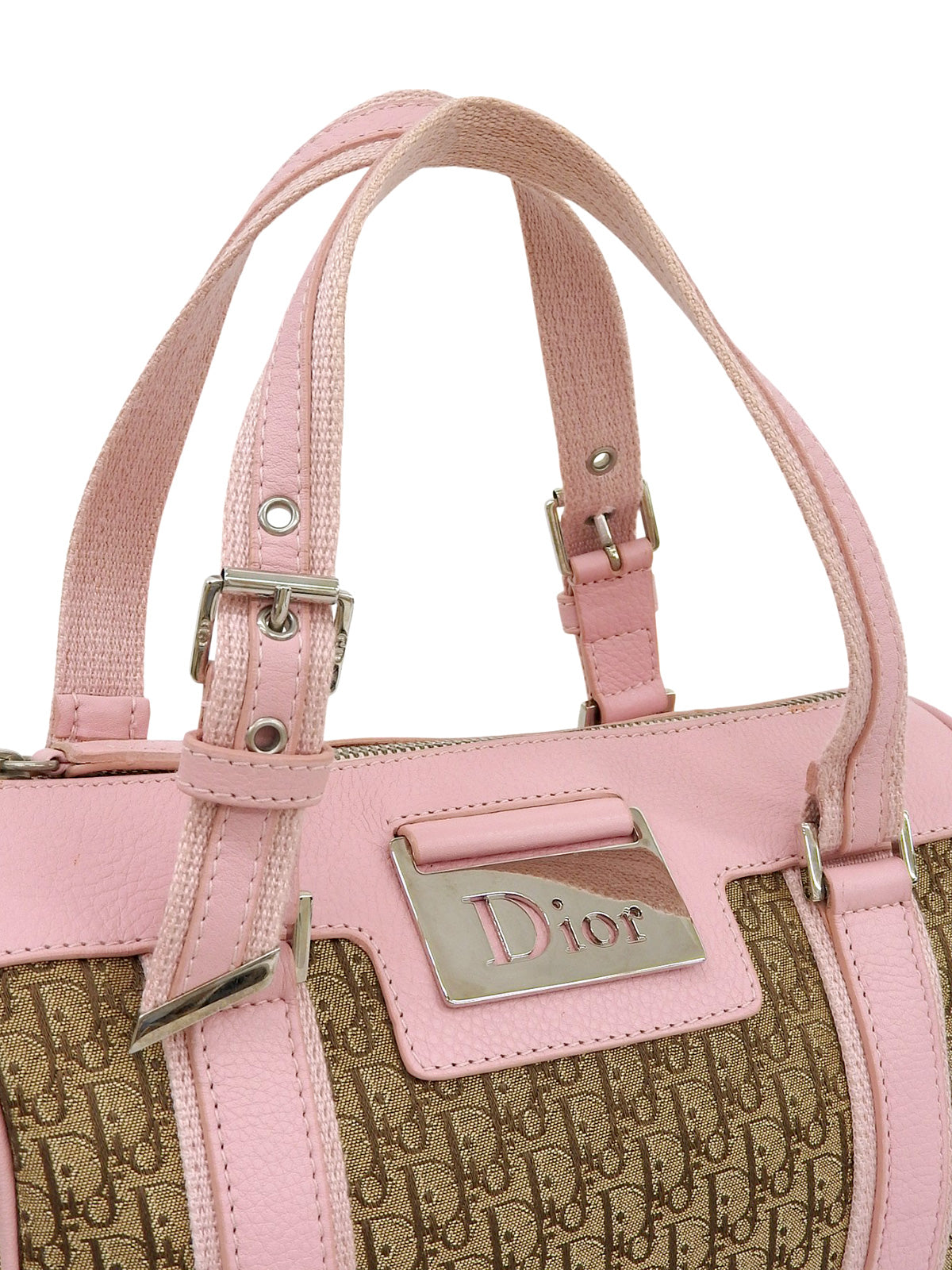 トロッターパターンストリートシックハンドバッグ ベージュ/ピンク