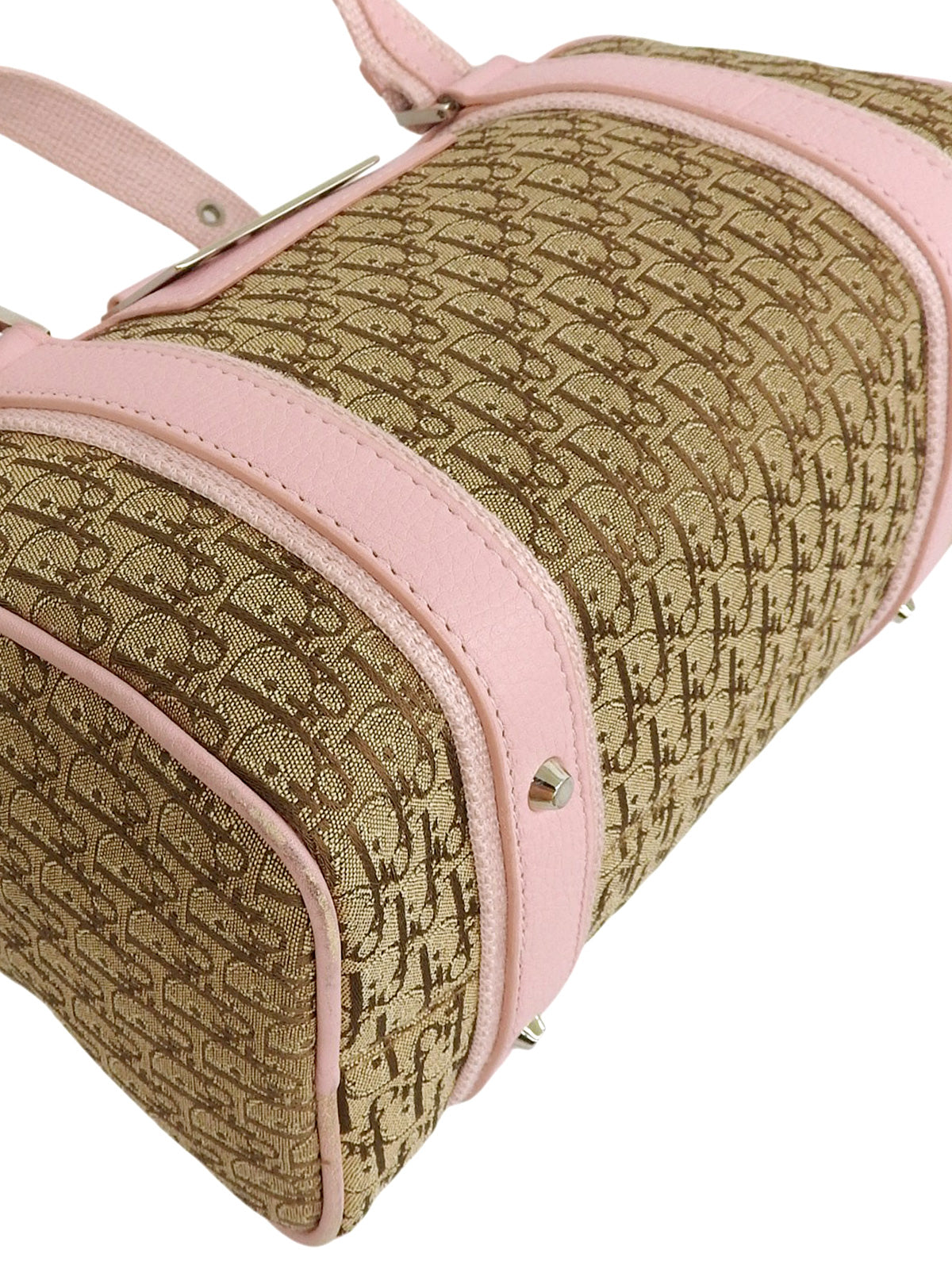 トロッターパターンストリートシックハンドバッグ ベージュ/ピンク