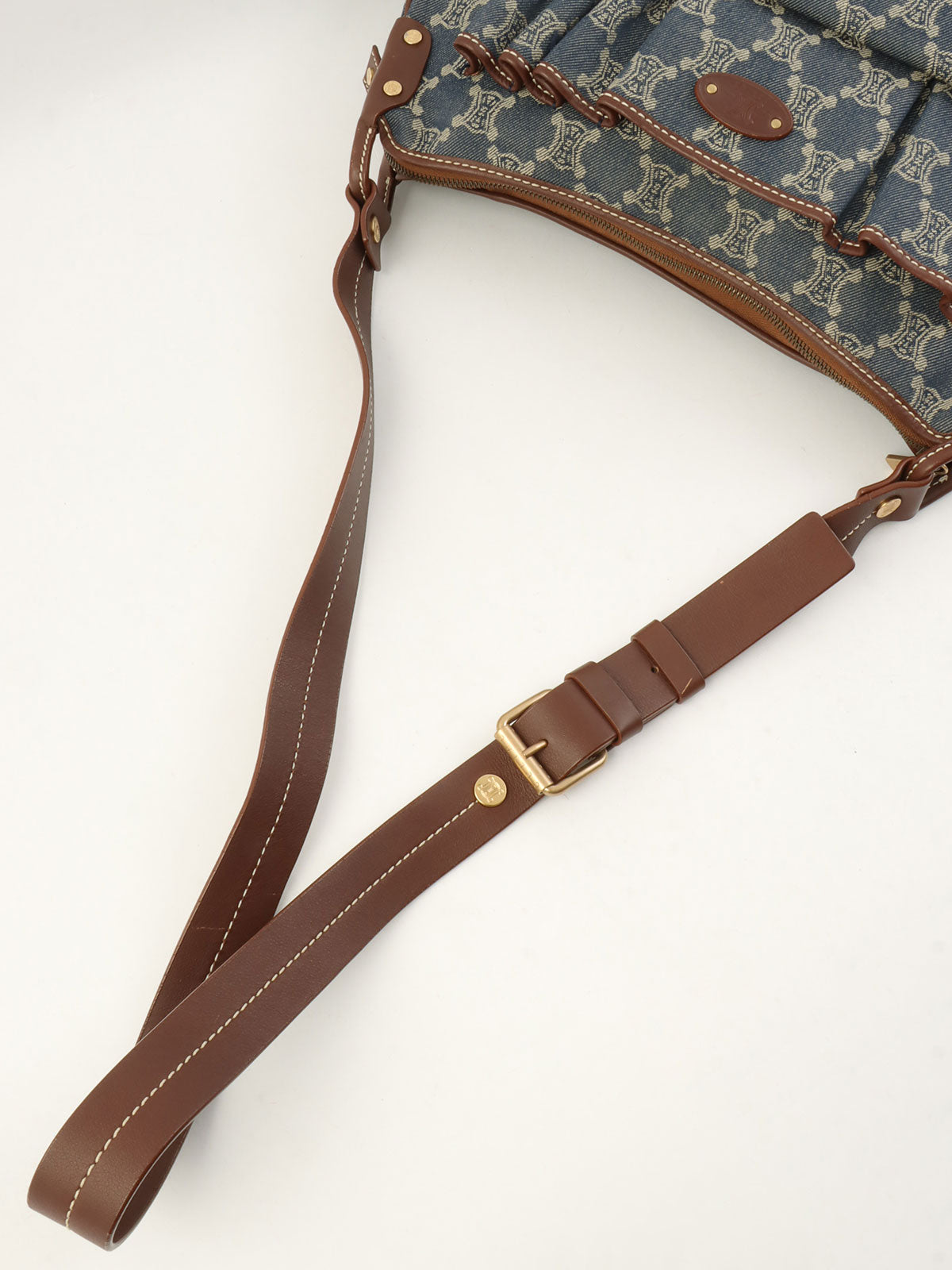 Paris Macadam Pattern Logo Embossed Shoulder Bag Blue/Brown