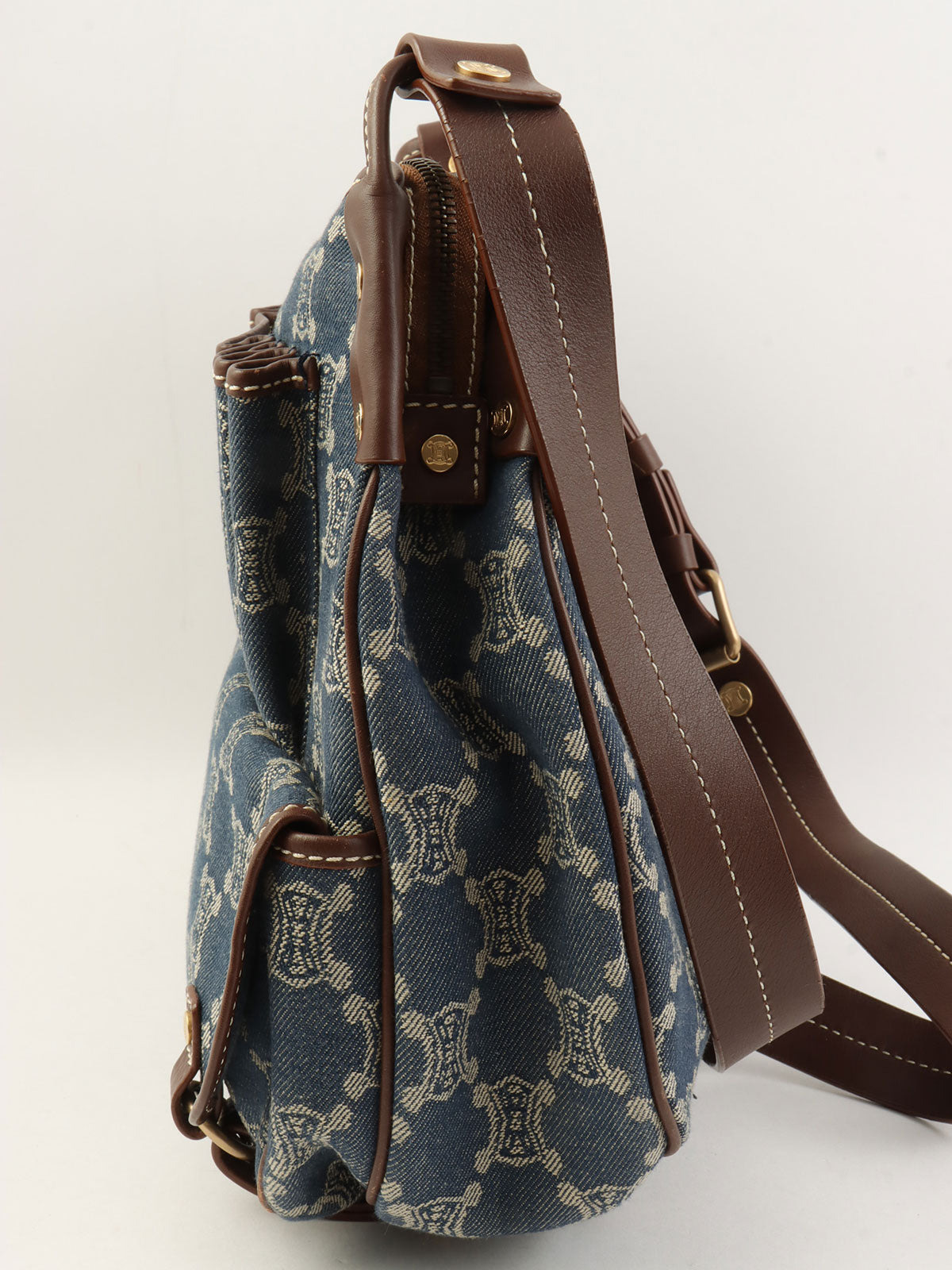 Paris Macadam Pattern Logo Embossed Shoulder Bag Blue/Brown