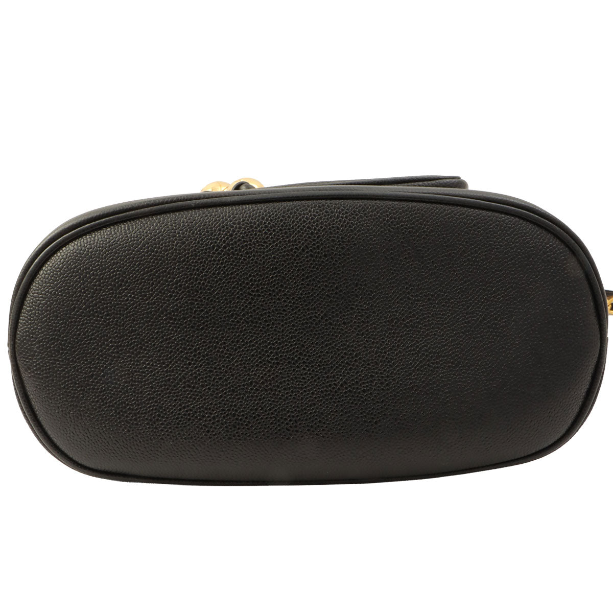 Around 1995 Made Caviar Skin 6CC Turnlock Plate Drawstring Shoulder Bag with Pouch Black