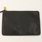 Around 1995 Made Caviar Skin 6CC Turnlock Plate Drawstring Shoulder Bag with Pouch Black