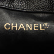 Around 1995 Made Caviar Skin 6CC Turnlock Plate Drawstring Shoulder Bag with Pouch Black
