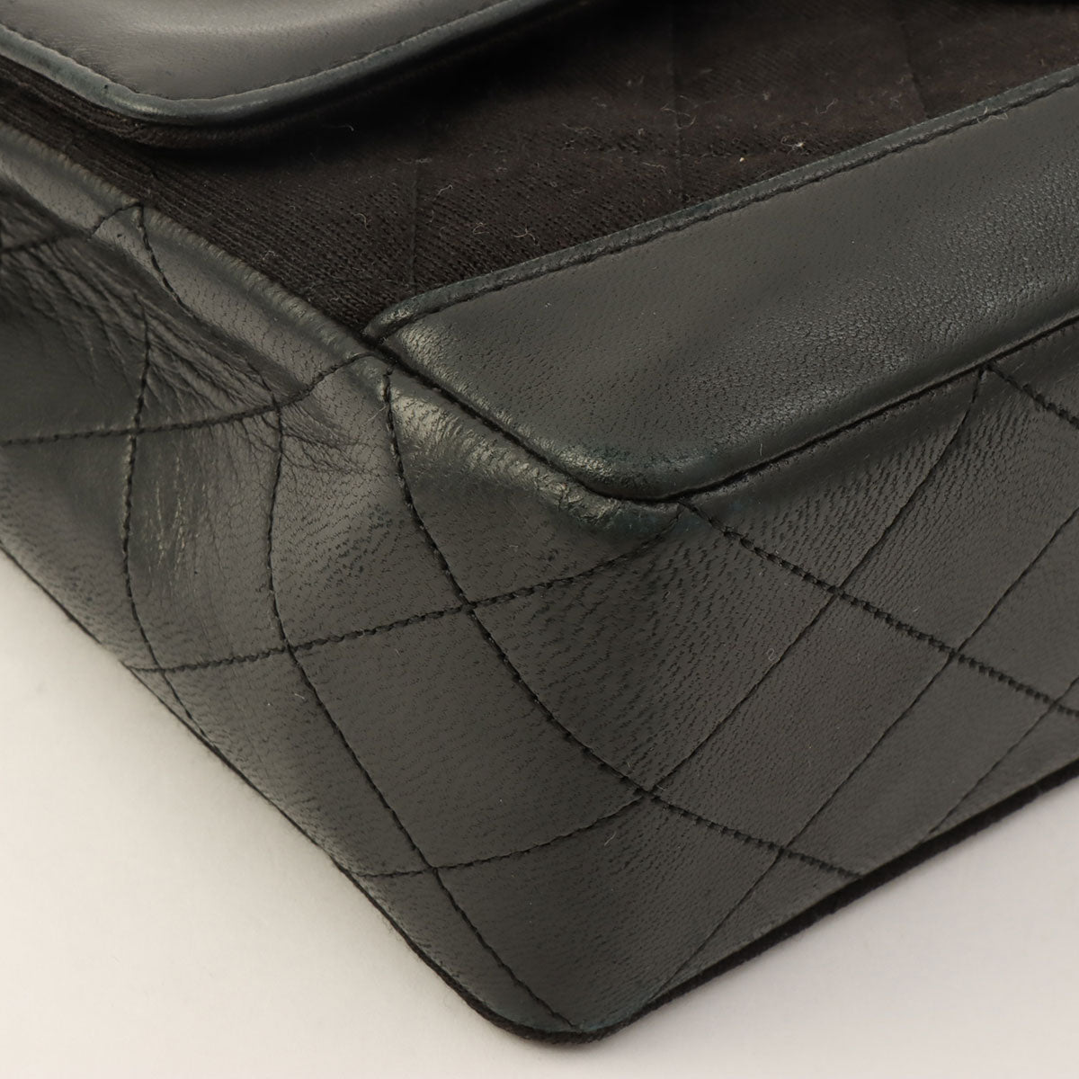 c. 1990 Cotton-Leather Combo Classic Flap Chain Bag 25cm Black