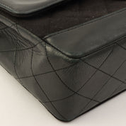 c. 1990 Cotton-Leather Combo Classic Flap Chain Bag 25cm Black