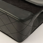c. 1990 Cotton-Leather Combo Classic Flap Chain Bag 25cm Black