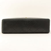 c. 1990 Cotton-Leather Combo Classic Flap Chain Bag 25cm Black