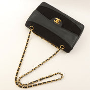 c. 1990 Cotton-Leather Combo Classic Flap Chain Bag 25cm Black