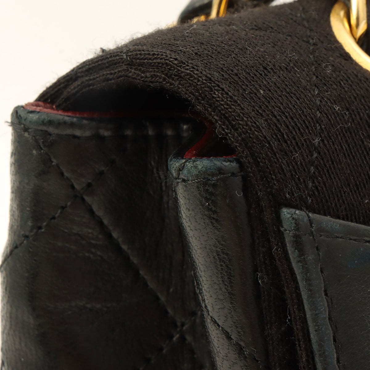 c. 1990 Cotton-Leather Combo Classic Flap Chain Bag 25cm Black