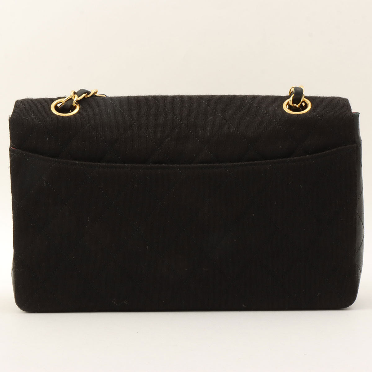 c. 1990 Cotton-Leather Combo Classic Flap Chain Bag 25cm Black