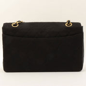 c. 1990 Cotton-Leather Combo Classic Flap Chain Bag 25cm Black