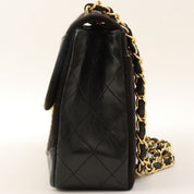 c. 1990 Cotton-Leather Combo Classic Flap Chain Bag 25cm Black