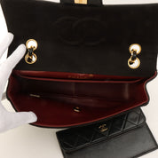c. 1990 Cotton-Leather Combo Classic Flap Chain Bag 25cm Black