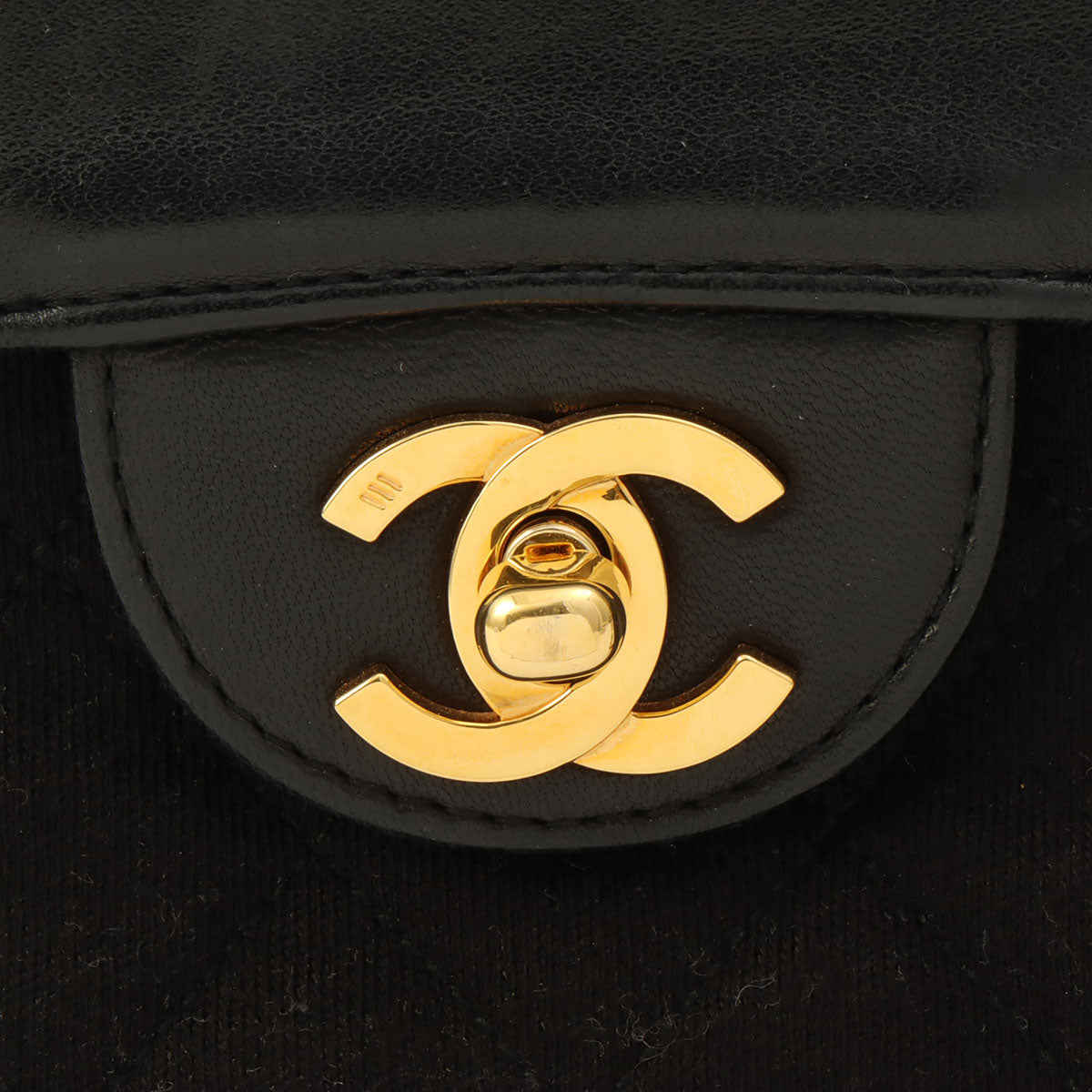 c. 1990 Cotton-Leather Combo Classic Flap Chain Bag 25cm Black