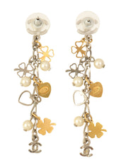 2008 CC Mark Heart Clover Motif Dangle Earrings Silver/Gold