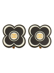 2002 Camellia Motif CC Mark Earrings Black/White