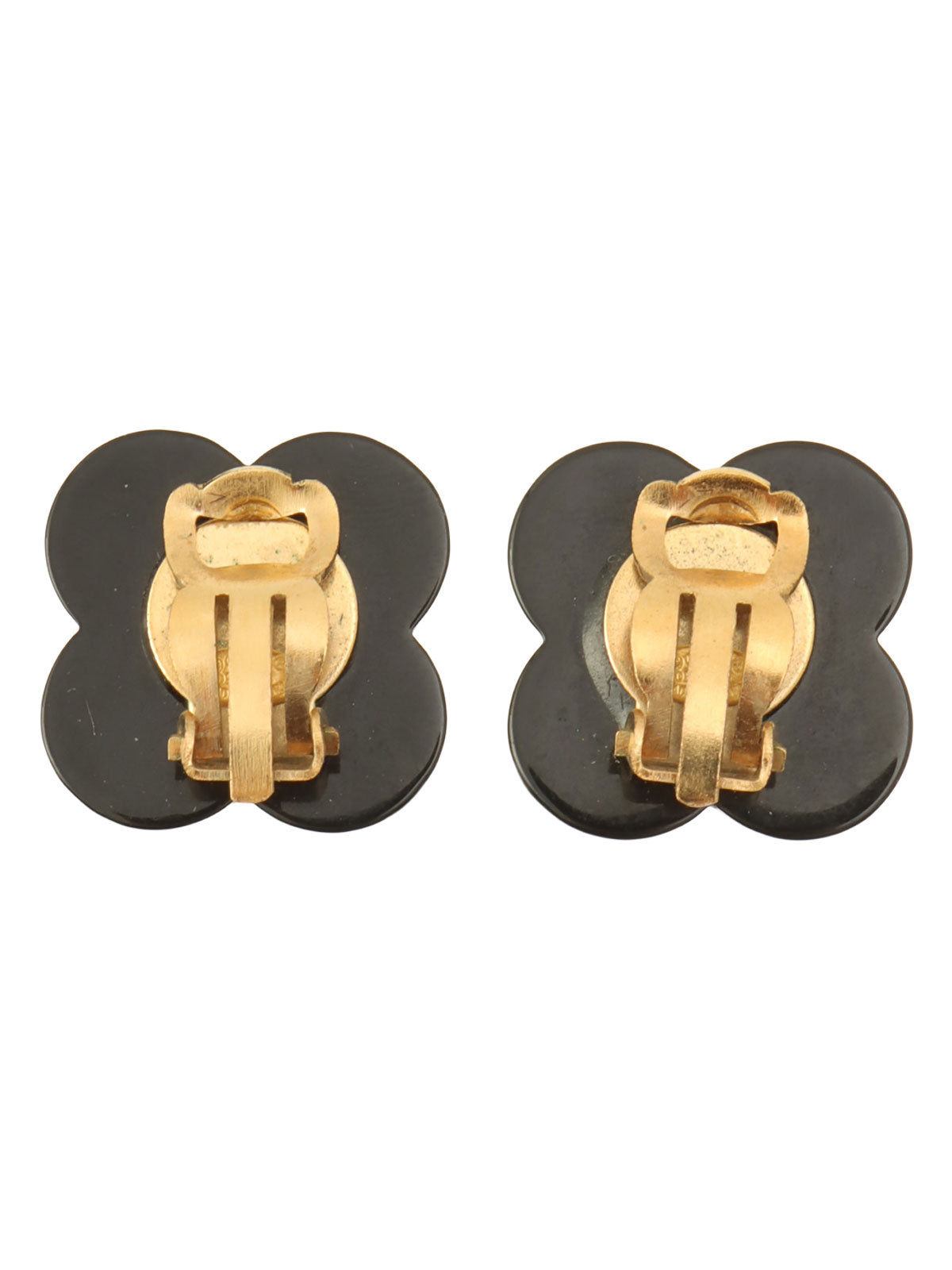 2002 Camellia Motif CC Mark Earrings Black/White
