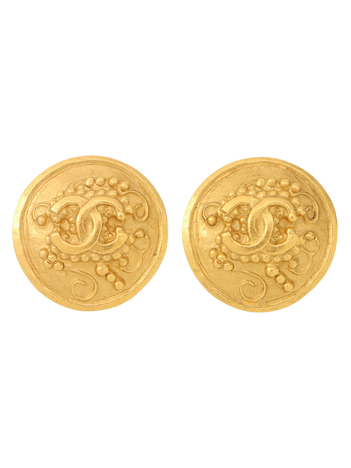 1996 Round Design CC Mark Earrings Gold