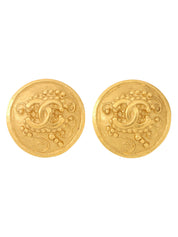 1996 Round Design CC Mark Earrings Gold