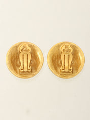 1996 Round Design CC Mark Earrings Gold
