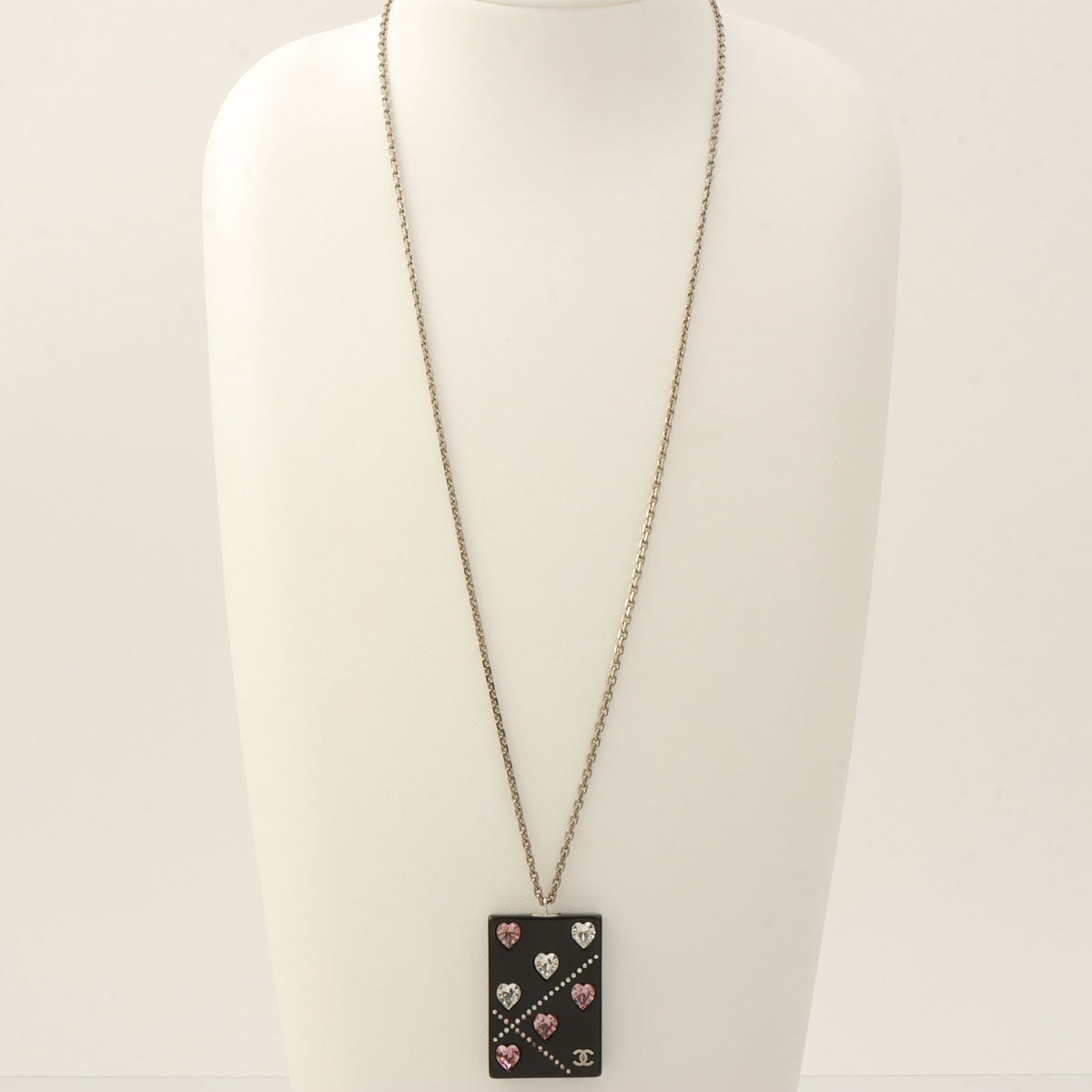 2004 Heart Rhinestone Long Necklace - Black/Pink